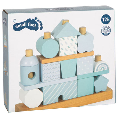 Căsuță de stivuire din lemn, Small Foot, Albastru, 12 luni+
