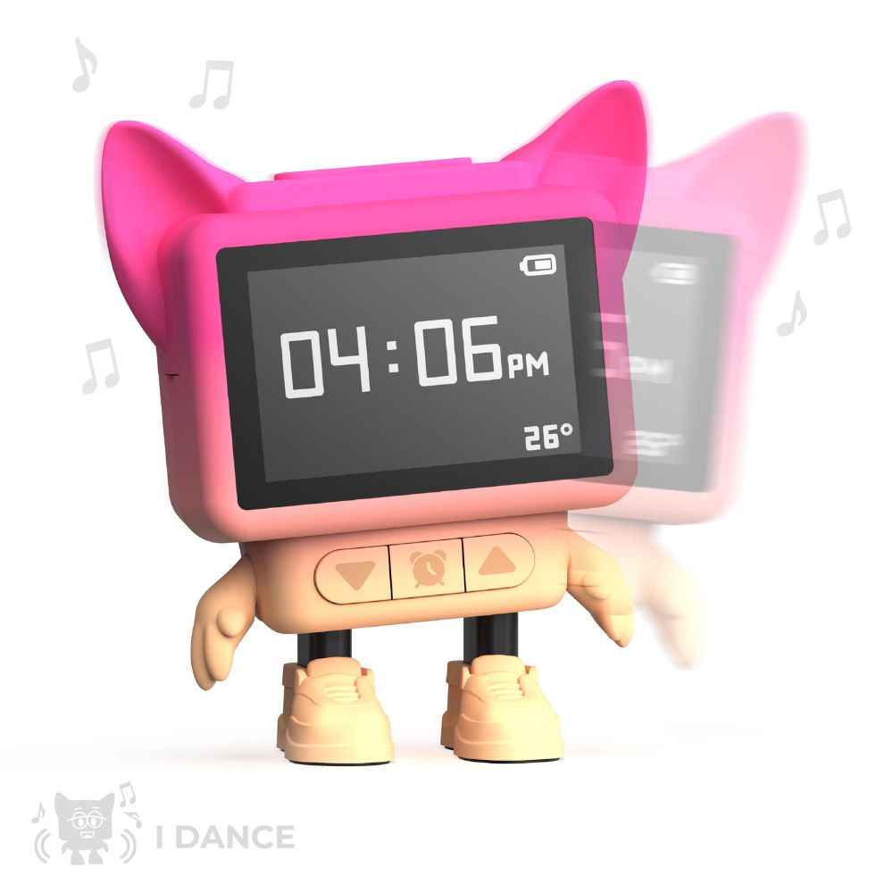 Ceas cu alarmă interactiv și boxă portabilă, Dancing Clock, Roz, MOB Paris