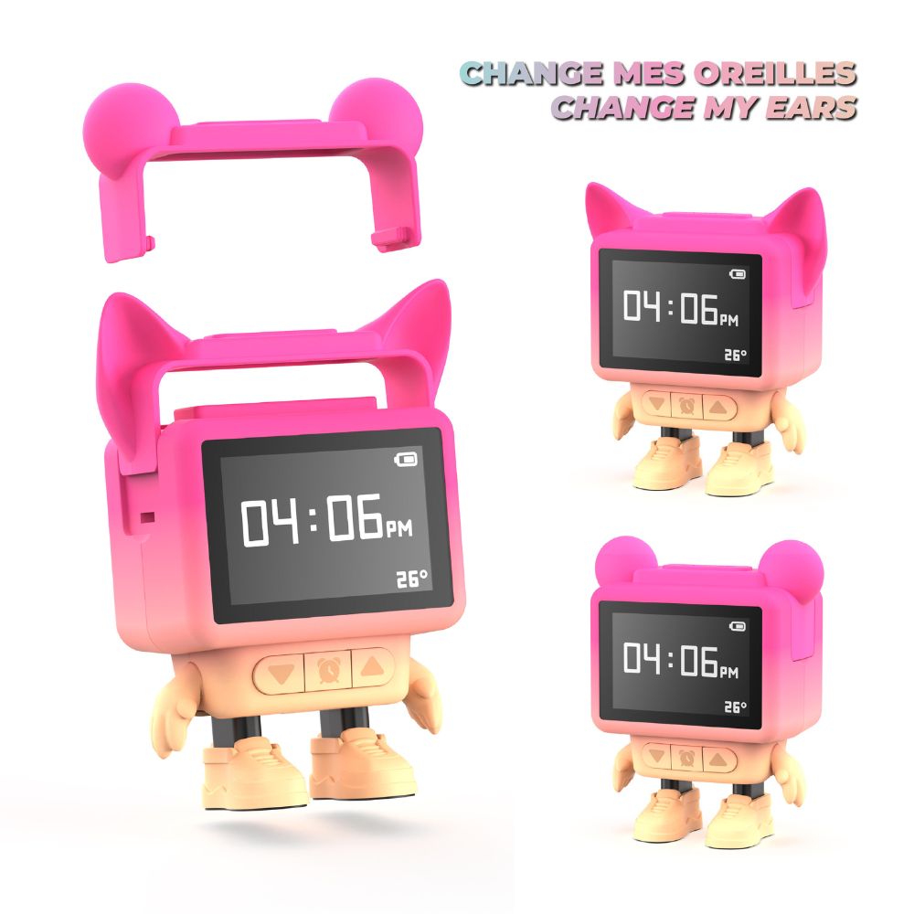 Ceas cu alarmă interactiv și boxă portabilă, Dancing Clock, Roz, MOB Paris