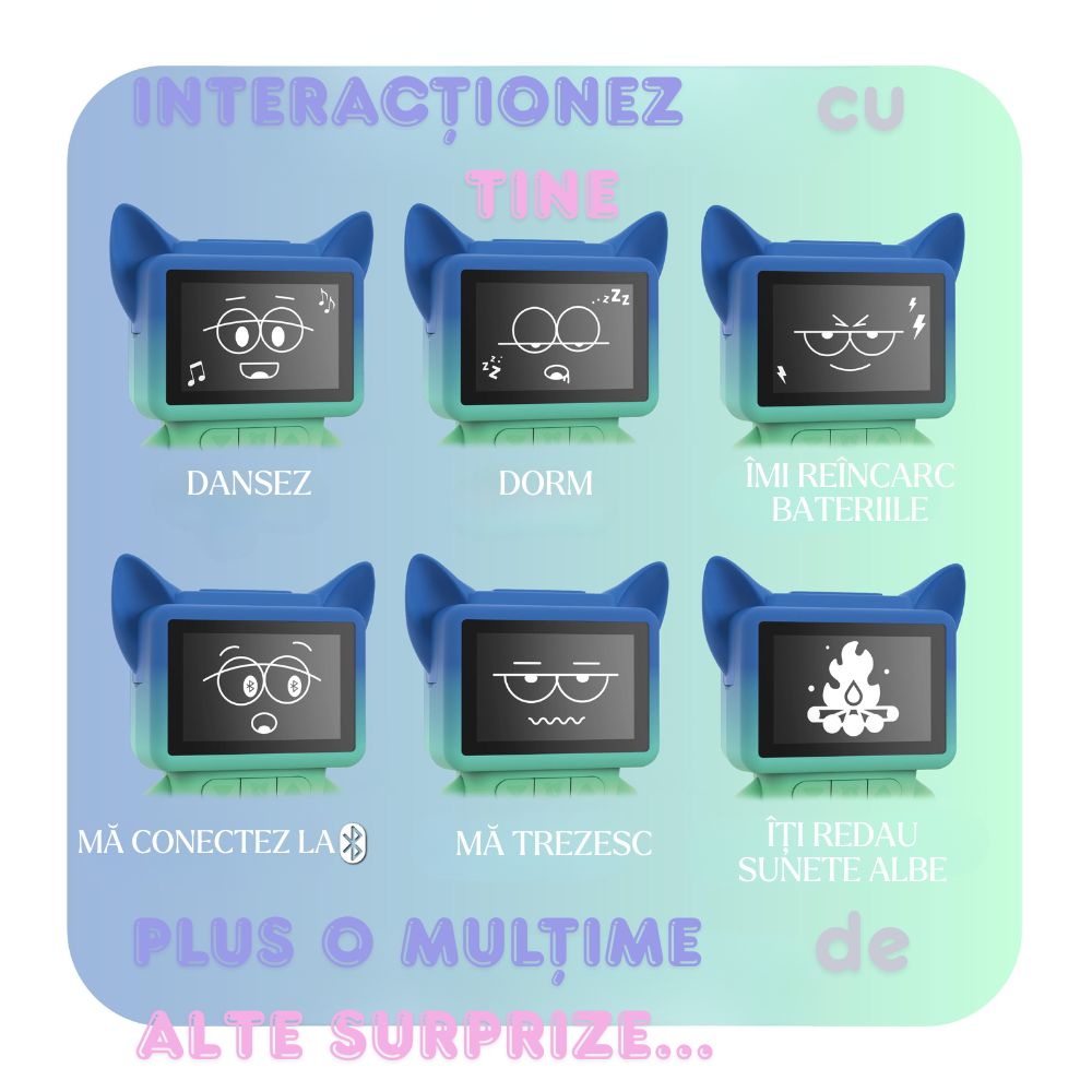 Ceas cu alarmă interactiv și boxă portabilă, Dancing Clock, Albastru, MOB Paris