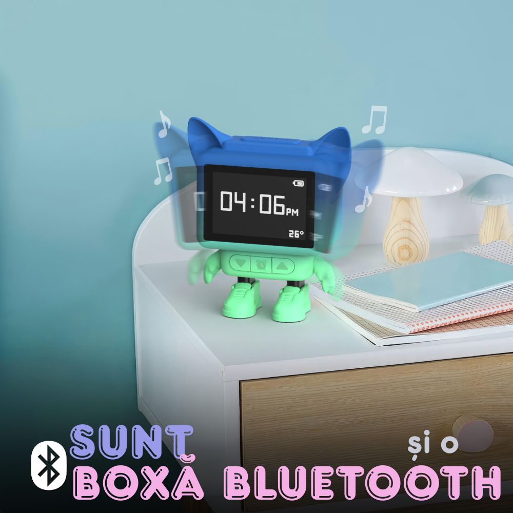Ceas cu alarmă interactiv și boxă portabilă, Dancing Clock, Albastru, MOB Paris