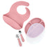 Set diversificare farfurie silicon cu tacâmuri și bavetă, Elpi, Flamingo, 4 piese, 6 luni+