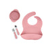 Set diversificare bol silicon cu tacâmuri și bavetă, Elpi, Flamingo, 4 piese, 6 luni+