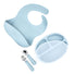 Set diversificare farfurie silicon cu tacâmuri și bavetă, Elpi, Sky, 4 piese, 6 luni+