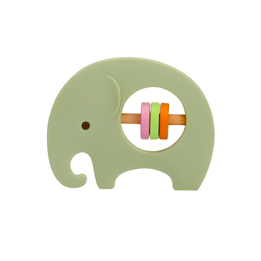 Jucărie dentiție și zornăitoare bebeluși,Micul elefant, Verde, 3 luni+