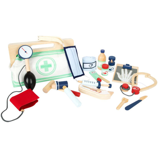 Geantă de doctor cu accesorii din lemn, Small Foot, 18 piese, 3 ani+