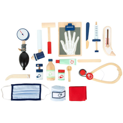 Geantă de doctor cu accesorii din lemn, Small Foot, 18 piese, 3 ani+