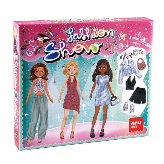 Joc educativ cu piese magnetice,Îmbrăcați personajul, Fashion Show, 43 piese, APLI, 6 ani+