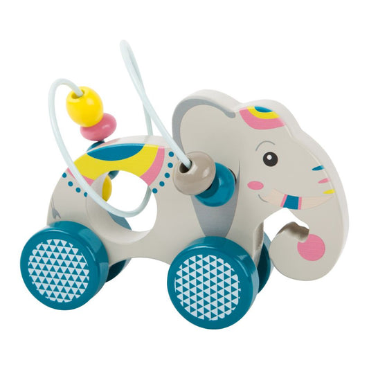 Jucărie de tras, Elefant din lemn FSC® cu labirint de bile, Jungle, Small Foot, 1 an+