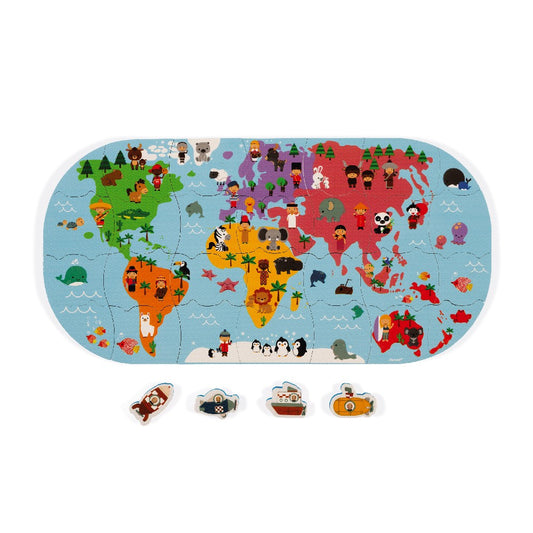 Jucărie de baie - Puzzle Harta Lumii, Janod, 32 piese, 3 ani+
