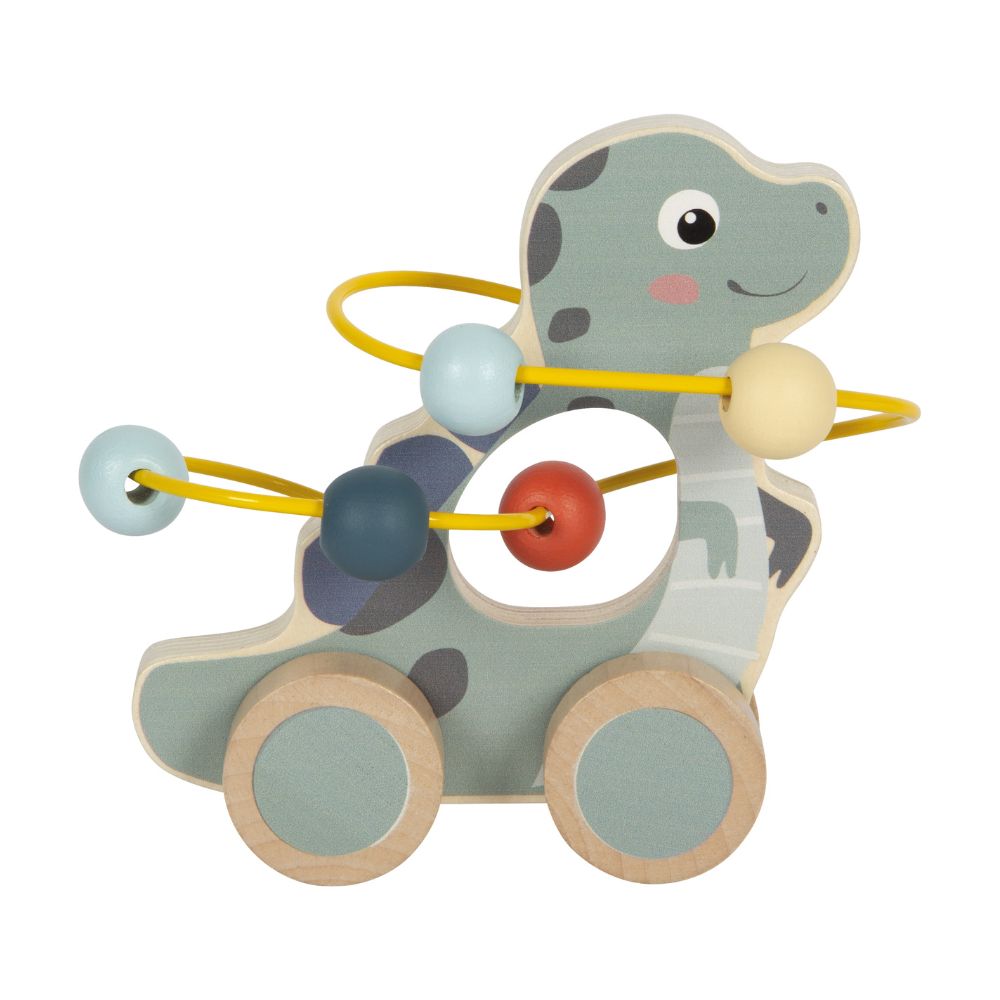 Jucărie de tras, Dinozaur din lemn FSC® cu labirint de bile, Dino, Small Foot, 1 an+