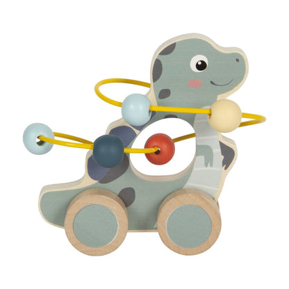 Jucărie de tras, Dinozaur din lemn FSC® cu labirint de bile, Dino, Small Foot, 1 an+