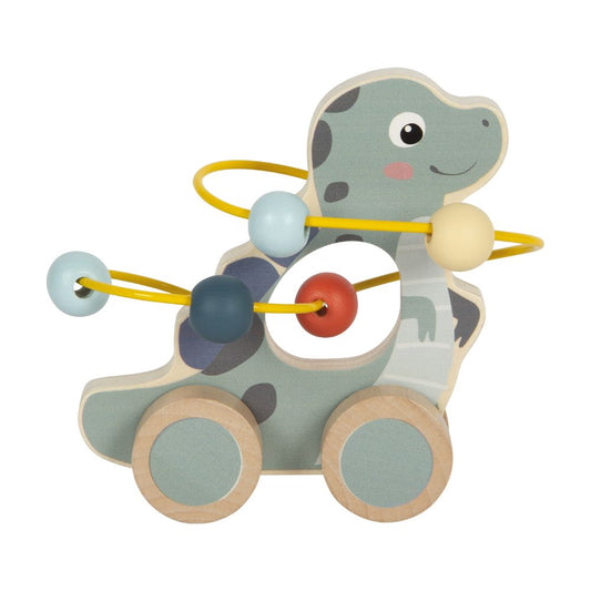 Jucărie de tras, Dinozaur din lemn FSC® cu labirint de bile, Dino, Small Foot, 1 an+