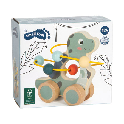 Jucărie de tras, Dinozaur din lemn FSC® cu labirint de bile, Dino, Small Foot, 1 an+