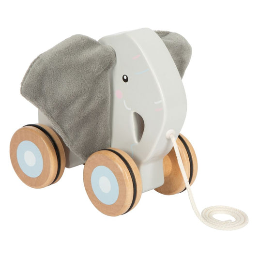 Jucărie de tras, Elefant din lemn FSC® cu urechi foșnitoare, Small Foot, 1 an+