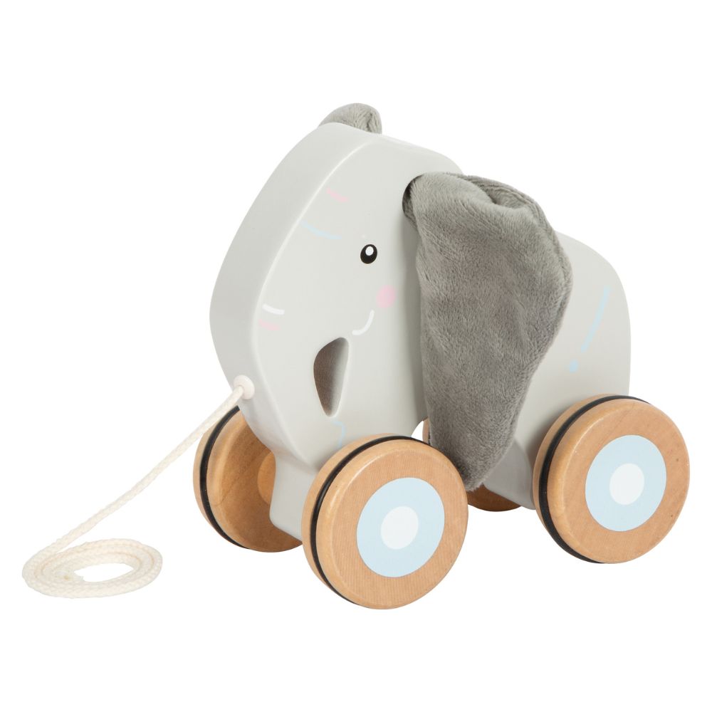 Jucărie de tras, Elefant din lemn FSC® cu urechi foșnitoare, Small Foot, 1 an+