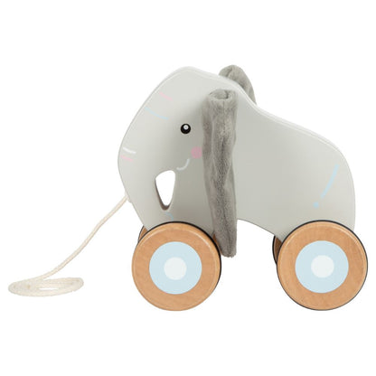 Jucărie de tras, Elefant din lemn FSC® cu urechi foșnitoare, Small Foot, 1 an+
