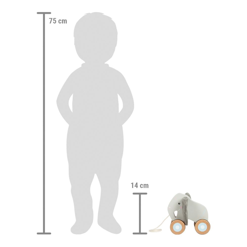 Jucărie de tras, Elefant din lemn FSC® cu urechi foșnitoare, Small Foot, 1 an+