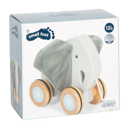 Jucărie de tras, Elefant din lemn FSC® cu urechi foșnitoare, Small Foot, 1 an+