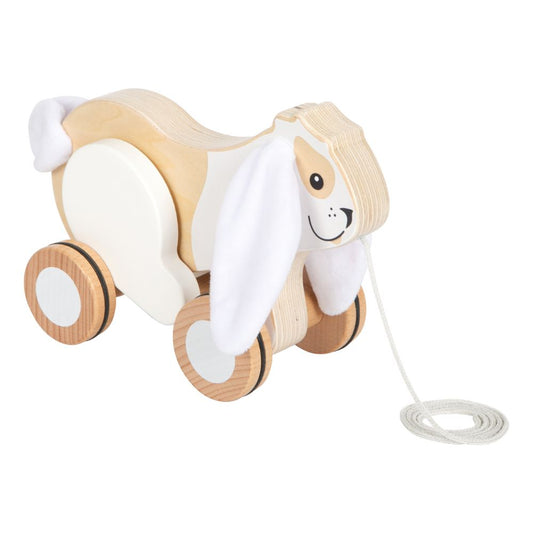 Jucărie de tras, Iepuraș din lemn FSC® cu urechi foșnitoare, Small Foot, 1 an+