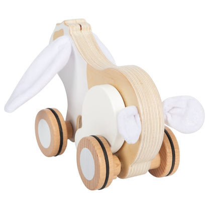 Jucărie de tras, Iepuraș din lemn FSC® cu urechi foșnitoare, Small Foot, 1 an+