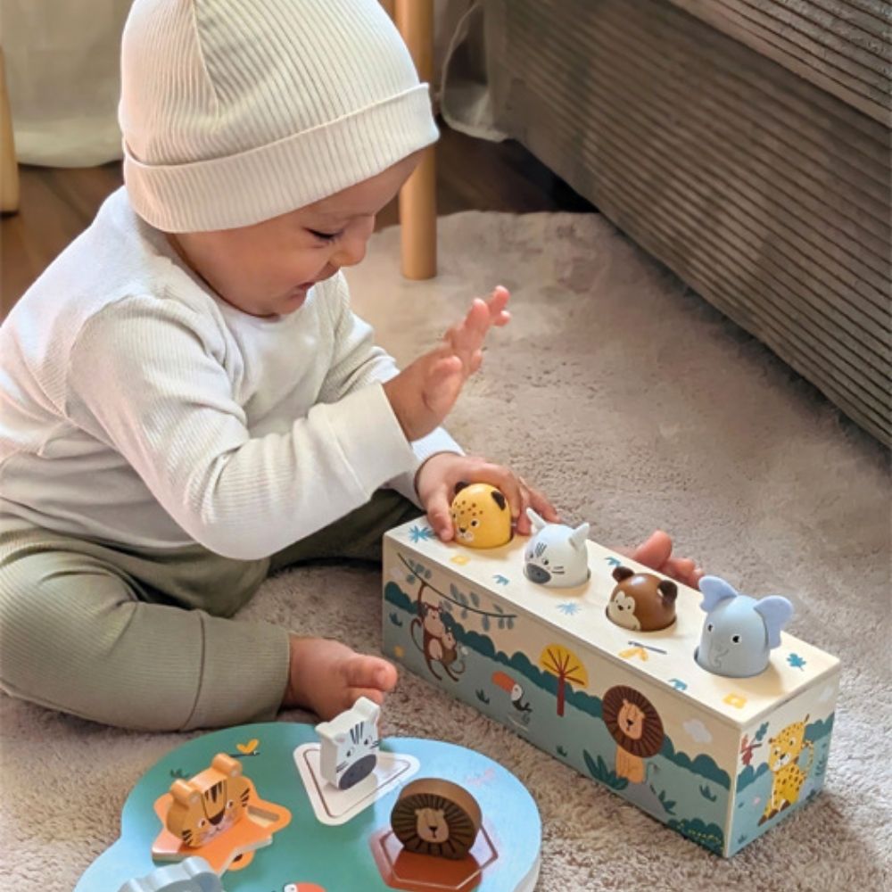 Jucărie educativă cu sunete animale Safari, Small Foot, lemn FSC®, 12 luni+