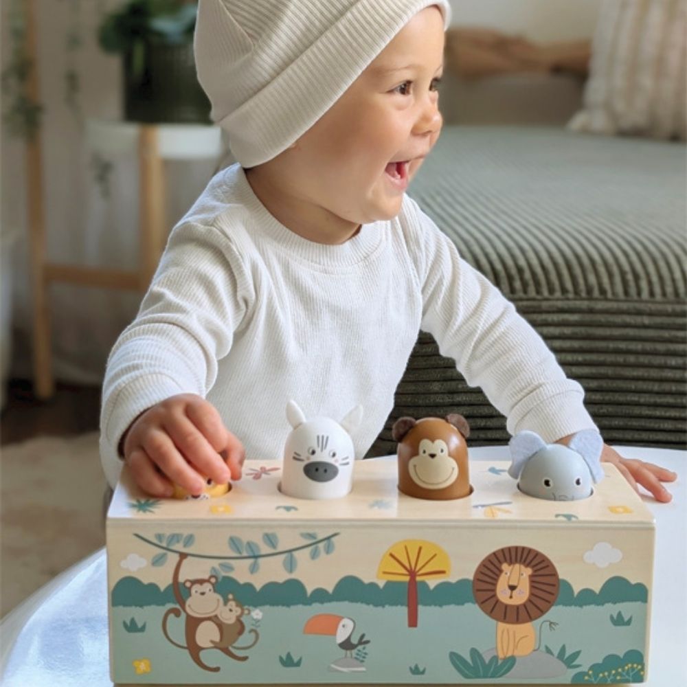 Jucărie educativă cu sunete animale Safari, Small Foot, lemn FSC®, 12 luni+