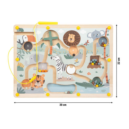 Labirint Magnetic din Lemn, Joc educativ cu bile colorate și obstacole, Safari, Small Foot