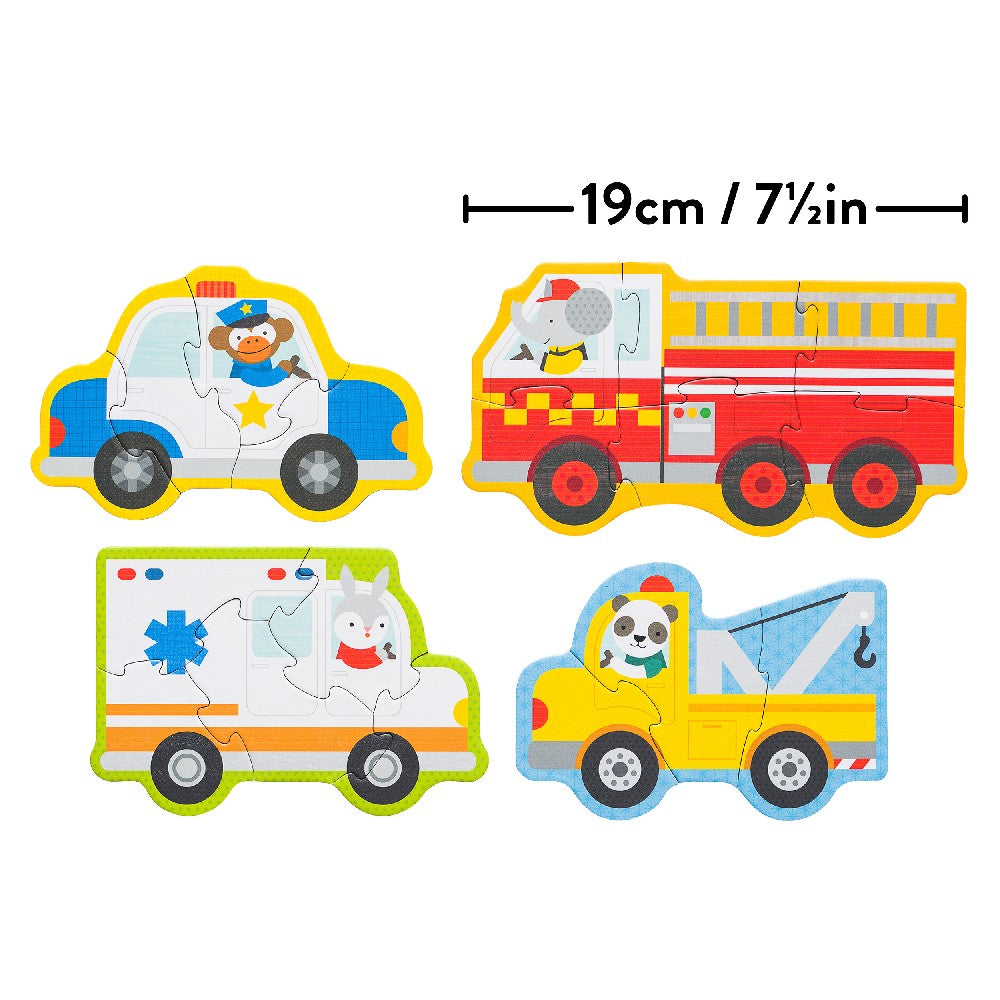 Puzzle educativ,  Petit Collage, 4 vehicule de salvare, 2 ani+