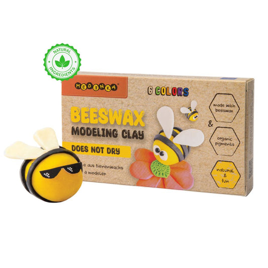 Plastilină din ceară naturală de albine, 6 culori, Medenka, 1 an+
