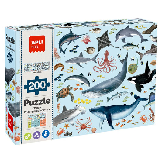 Puzzle-Animalele marine pe cale de dispariție, 200 piese, 100x30 cm, APLI, 6 ani+