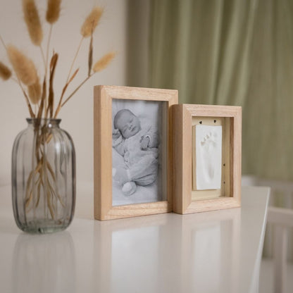 Ramă dublă cu fotografie și kit amprentă bebeluș, Pretty Hearts, Petit Artichaut