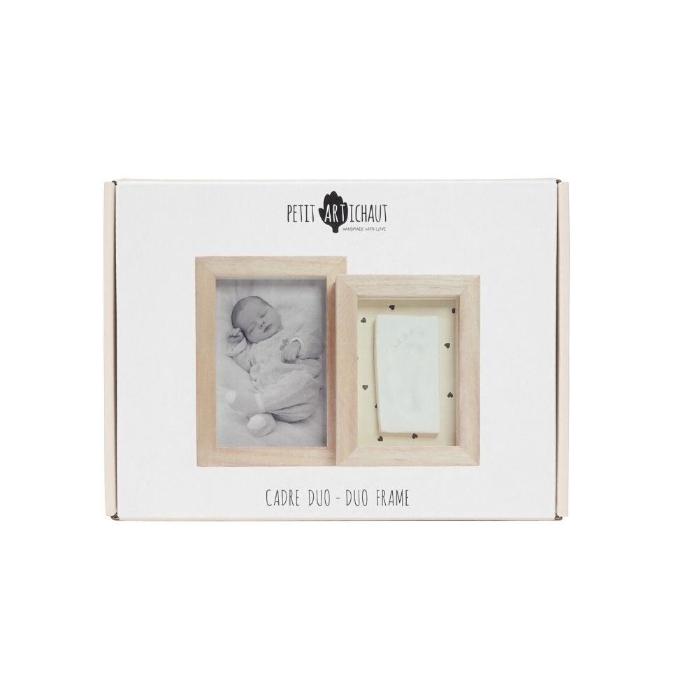 Ramă dublă cu fotografie și kit amprentă bebeluș, Pretty Hearts, Petit Artichaut