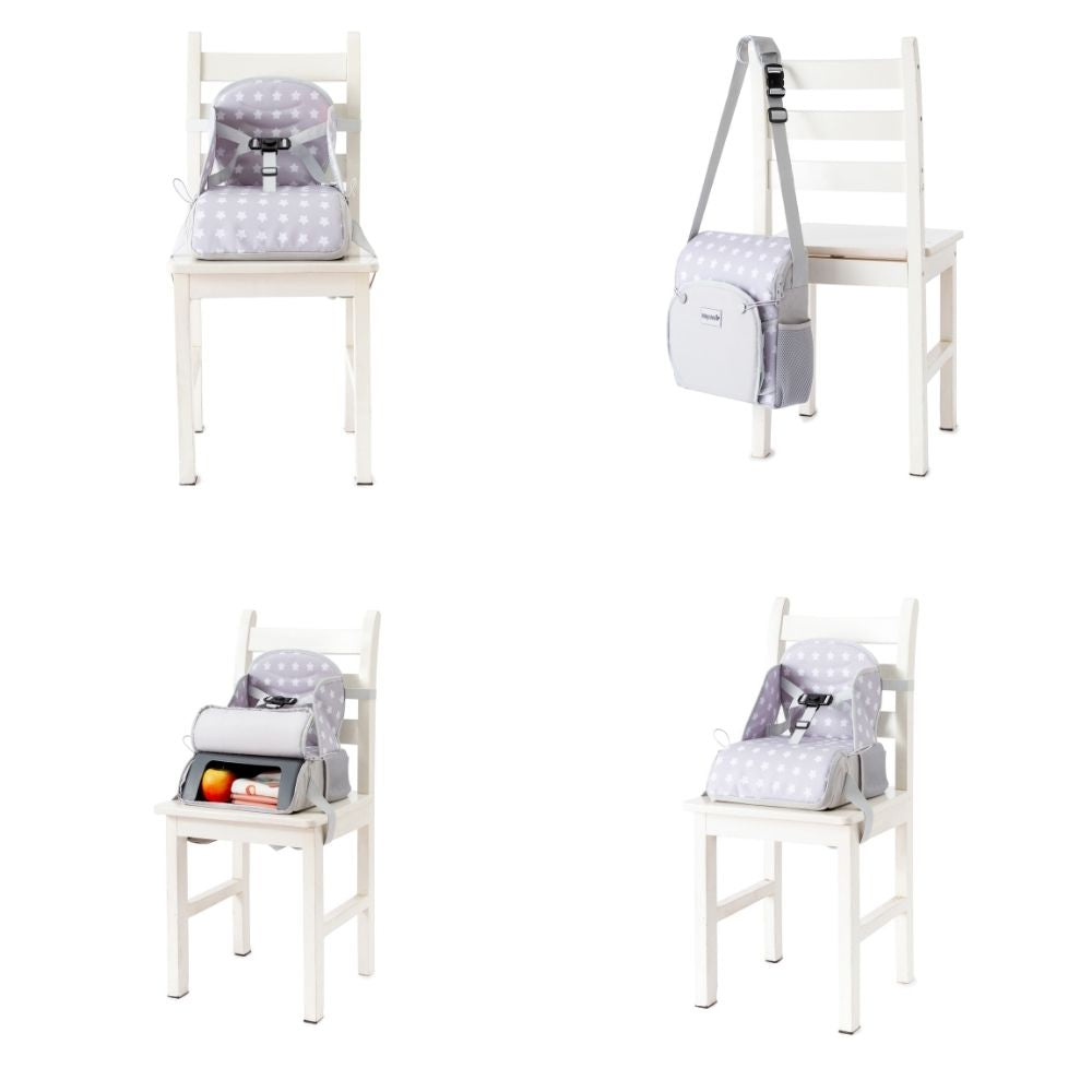 Scaun de masă portabil bebelusi cu spațiu de depozitare, White Stars, Baby To Love, 6 luni+