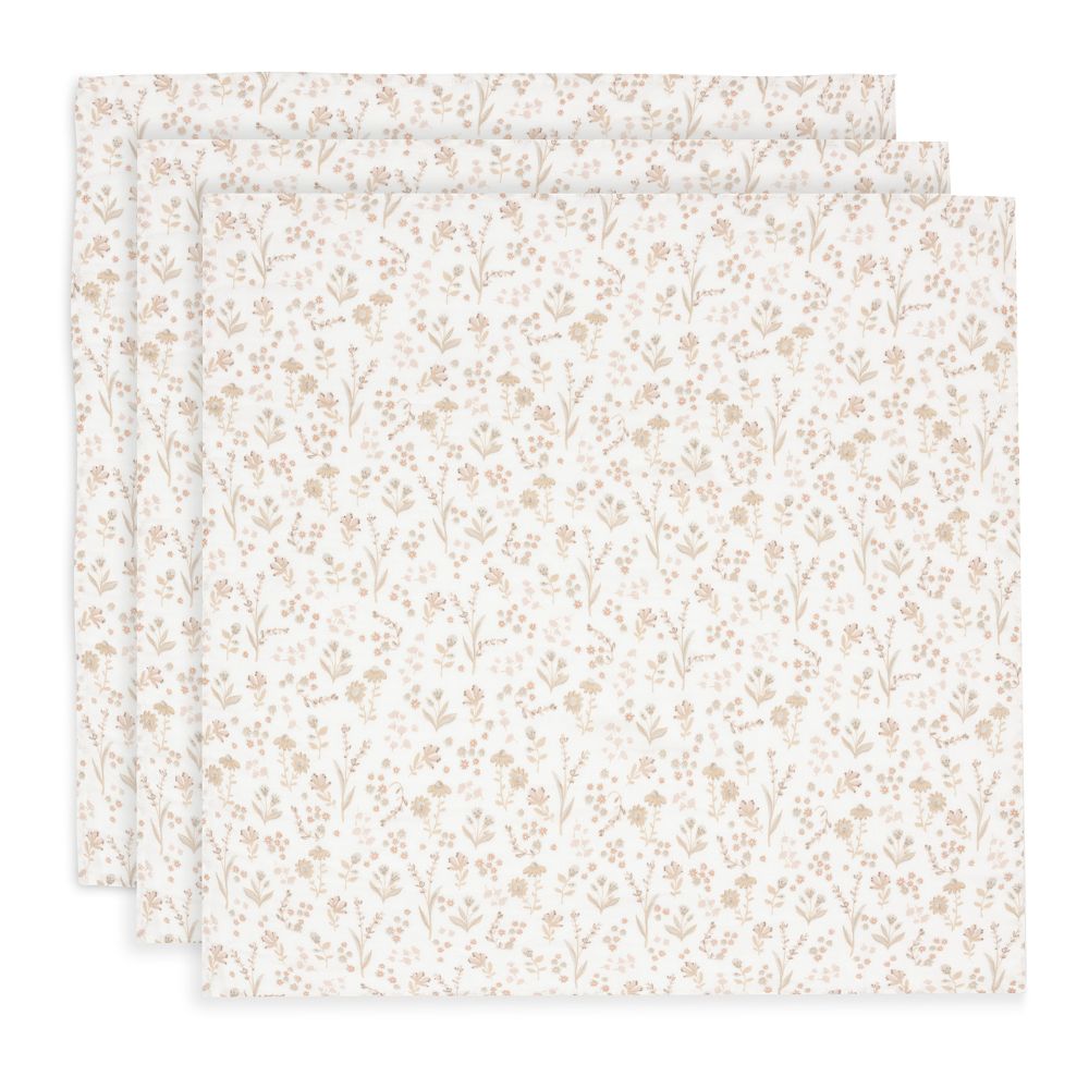 Set 3 museline din bumbac, Bloomy, Jollein, 70x70 cm, OEKO-TEX