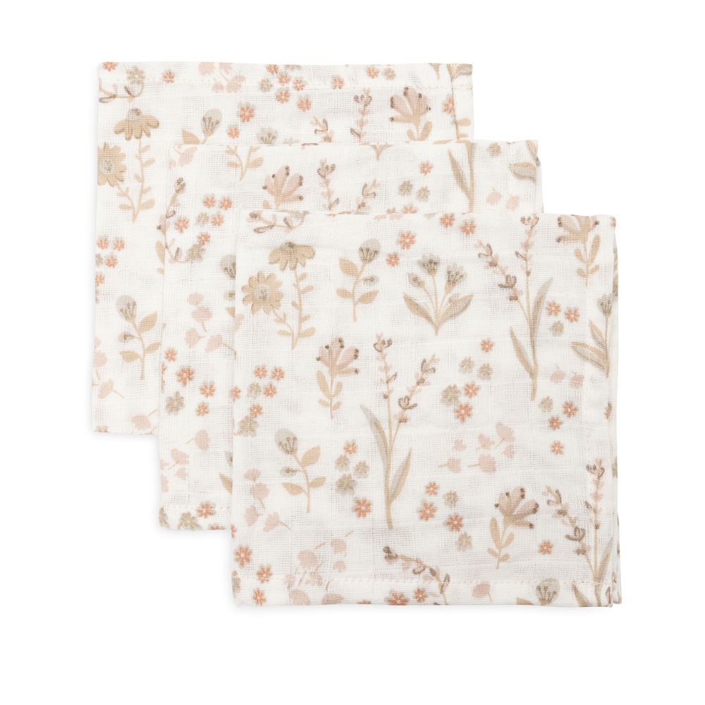 Set 3 museline din bumbac tip batistă, Bloomy, Jollein, 31x31 cm, OEKO-TEX