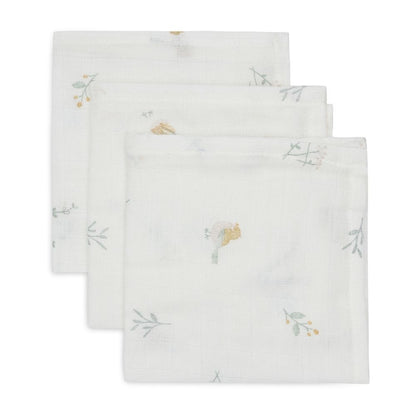 Set 3 museline din bumbac tip batistă, Lovely Birds, Jollein, 31x31 cm, OEKO-TEX