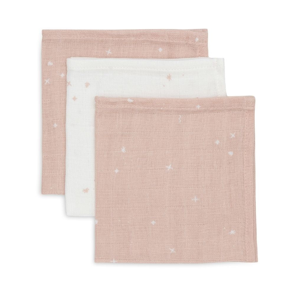 Set 3 museline din bumbac tip batistă, Twinkling Roz, Jollein, 31x31 cm, OEKO-TEX