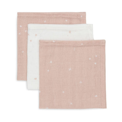 Set 3 museline din bumbac tip batistă, Twinkling Roz, Jollein, 31x31 cm, OEKO-TEX