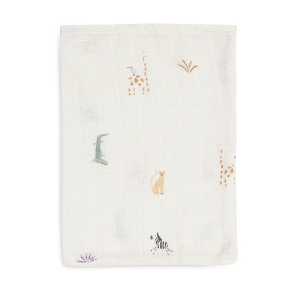 Set 3 museline din bumbac tip mănușă de baie, Jungle Jambo, Jollein, 20x15 cm