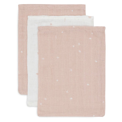 Set 3 museline din bumbac tip batistă de baie, Twinkling - Wild Rose, Jollein, 20x15 cm, OEKO-TEX