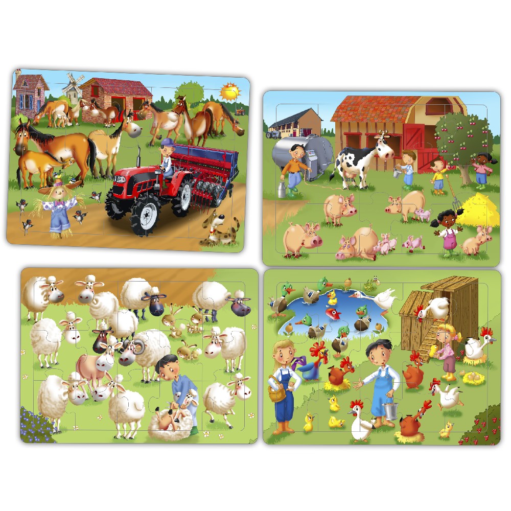 Set 4 puzzle-uri, La fermă, Akros, 3 ani+