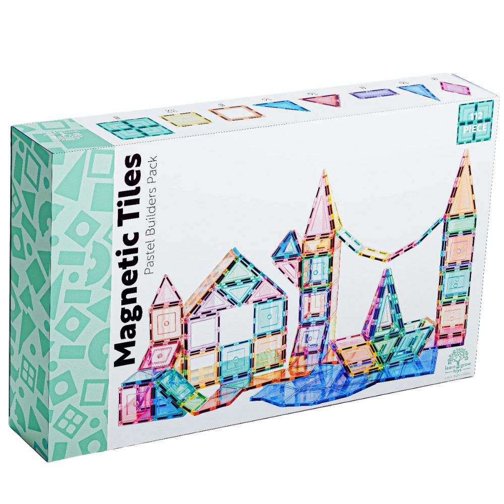 Set construcție cu plăci magnetice, Pastel builders Pack, Learn & Grow, 112 piese, 3 ani+