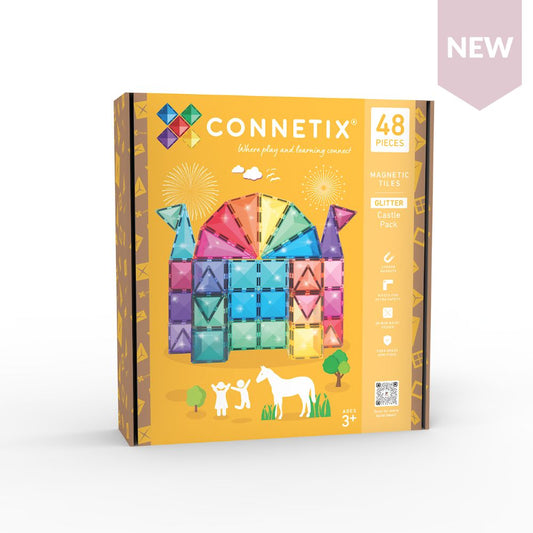 Set de construcție magnetic, Glitter Castel, Connetix Tiles, 48 piese, 3 ani+