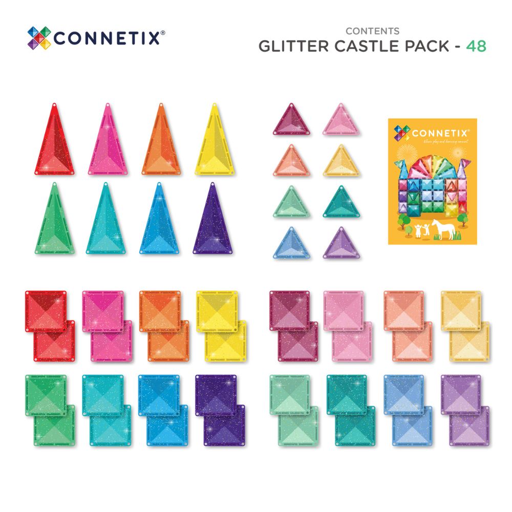 Set de construcție magnetic, Glitter Castel, Connetix Tiles, 48 piese, 3 ani+