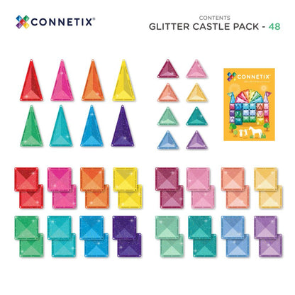 Set de construcție magnetic, Glitter Castel, Connetix Tiles, 48 piese, 3 ani+