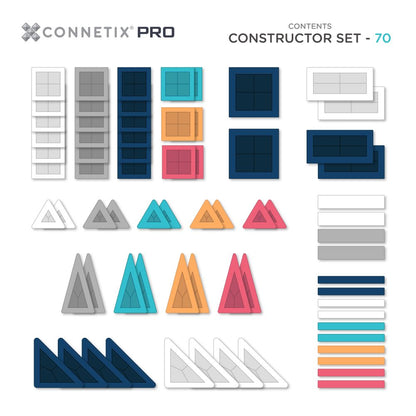 Set de construcție magnetic, PRO Constructor, Connetix Tiles, 70 piese, 3 ani+