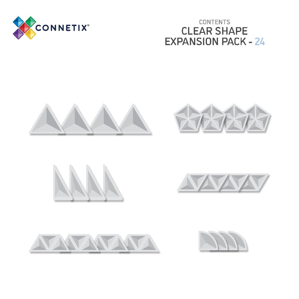 Set de construcție magnetic, Clear Shape Expansion Pack, Connetix Tiles, 24 piese, 3 ani+