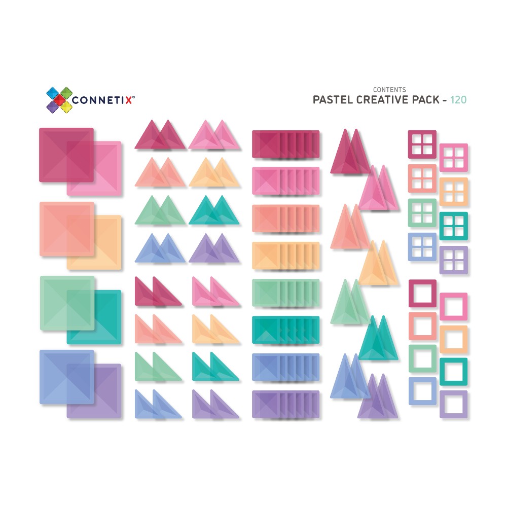 Set de construcție magnetic, Pastel Creative Pack , Connetix Tiles, 120 piese, 3 ani+