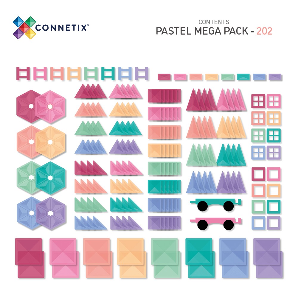 Set de construcție magnetic, Pastel Mega Pack, Connetix Tiles, 202 piese, 3 ani+